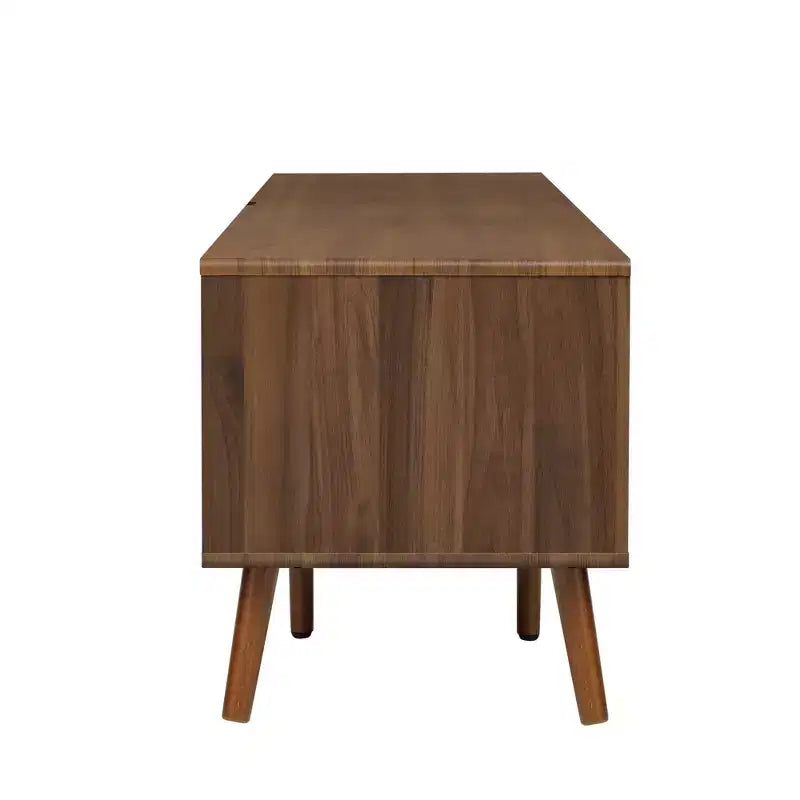 Mid Century TV Stand with Doors for 85 inch TV, Wood TV Storage Cabinet Table with Solid Wood Legs for Living Room, Walnut