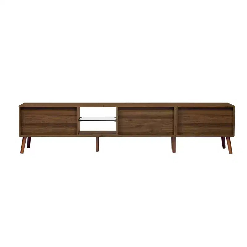 Mid Century TV Stand with Doors for 85 inch TV, Wood TV Storage Cabinet Table with Solid Wood Legs for Living Room, Walnut