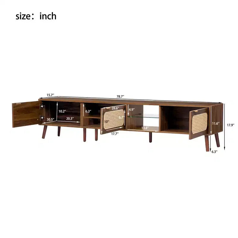 Mid Century TV Stand with Doors for 85 inch TV, Wood TV Storage Cabinet Table with Solid Wood Legs for Living Room, Walnut