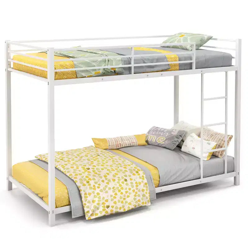 Costway Metal Bunk Bed Twin over Twin Low-Profile Bunk Bed Frame with Full Length Guardrail & Ladder Space-saving Twin Size Bed Black/Sliver/White