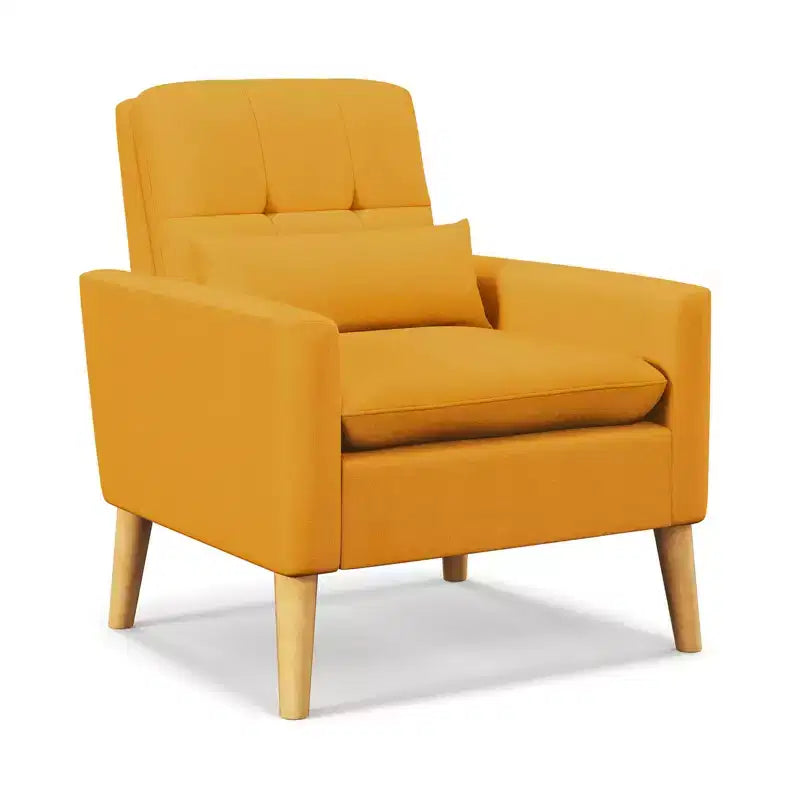 Fauteuil d'appoint capitonné avec coussin lombaire Pieds en bois de caoutchouc naturel Tissu en lin moderne Beige/Gris