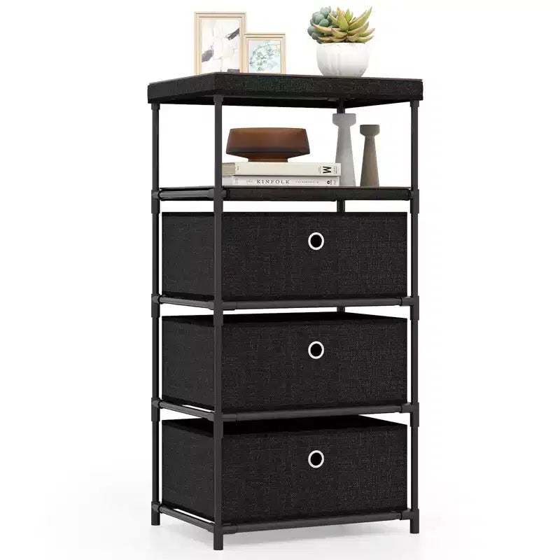 Costway 3-Drawer Dresser w/ Shelf w/ Fabric Bins Industrial Storage Tower Unit