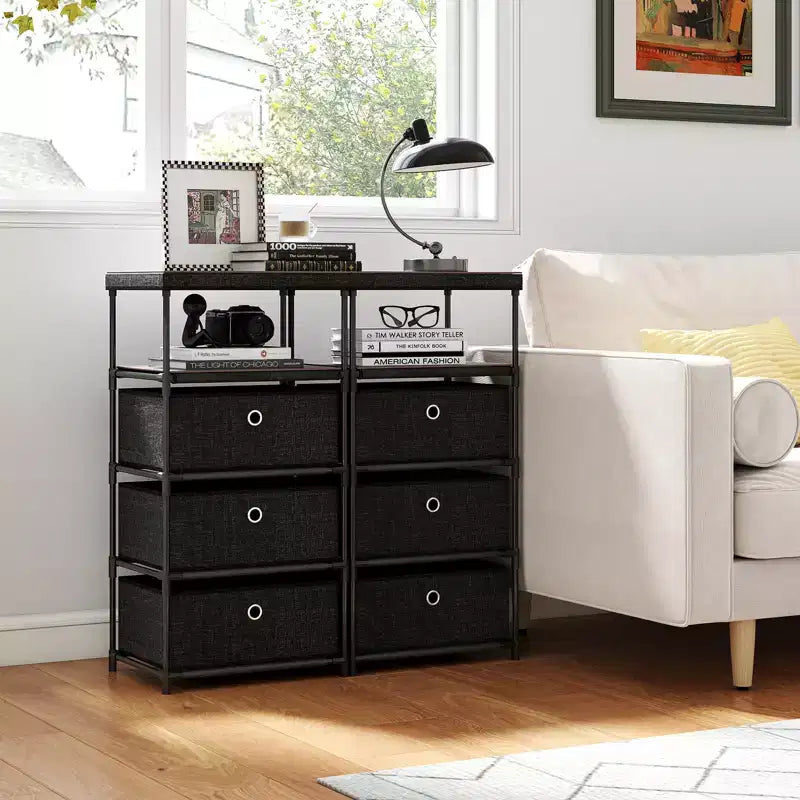 Commode 3 tiroirs avec étagère et bacs en tissu, unité de rangement industrielle