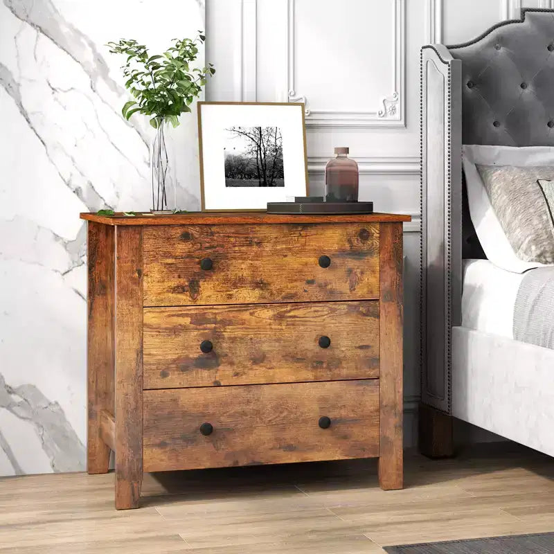 Commode 3 tiroirs de 72 cm de large, grande table de chevet moderne pour chambre à coucher