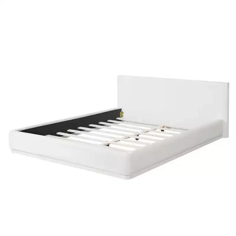 Cadre de lit plateforme rembourré grand lit/très grand lit avec tête de lit, blanc