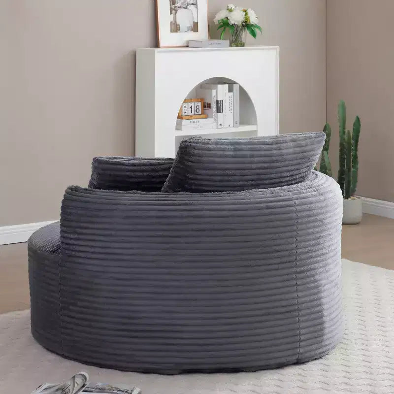 Pouf de sol moderne rond en velours côtelé, fauteuil d'appoint avec 3 oreillers, assise profonde en mousse sans armature, canapé circulaire pour salon, chambre, bureau