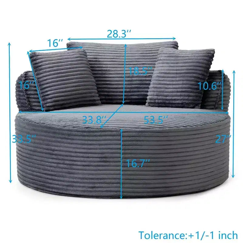 Pouf de sol moderne rond en velours côtelé, fauteuil d'appoint avec 3 oreillers, assise profonde en mousse sans armature, canapé circulaire pour salon, chambre, bureau