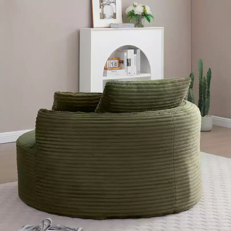Pouf de sol moderne rond en velours côtelé, fauteuil d'appoint avec 3 oreillers, assise profonde en mousse sans armature, canapé circulaire pour salon, chambre, bureau