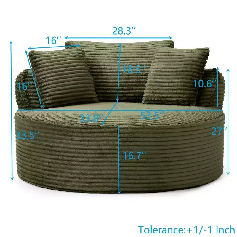 Pouf de sol moderne rond en velours côtelé, fauteuil d'appoint avec 3 oreillers, assise profonde en mousse sans armature, canapé circulaire pour salon, chambre, bureau