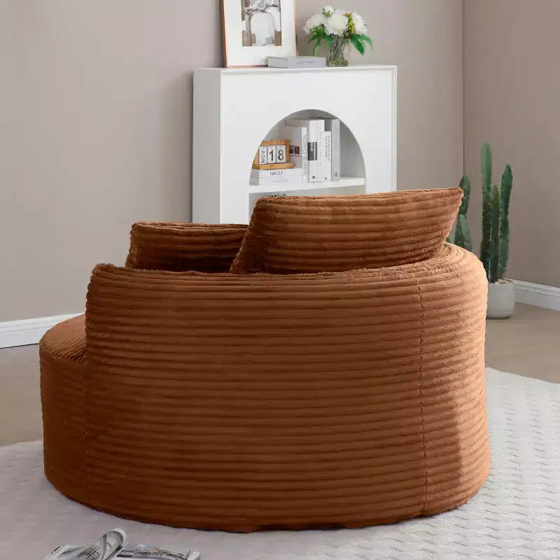 Pouf de sol moderne rond en velours côtelé, fauteuil d'appoint avec 3 oreillers, assise profonde en mousse sans armature, canapé circulaire pour salon, chambre, bureau