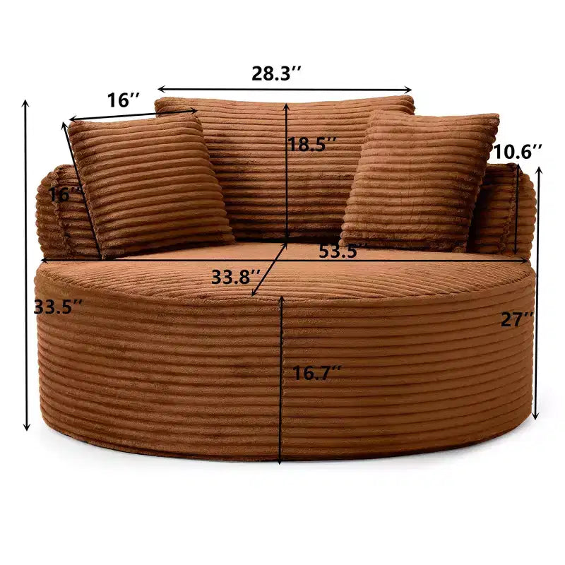 Pouf de sol moderne rond en velours côtelé, fauteuil d'appoint avec 3 oreillers, assise profonde en mousse sans armature, canapé circulaire pour salon, chambre, bureau