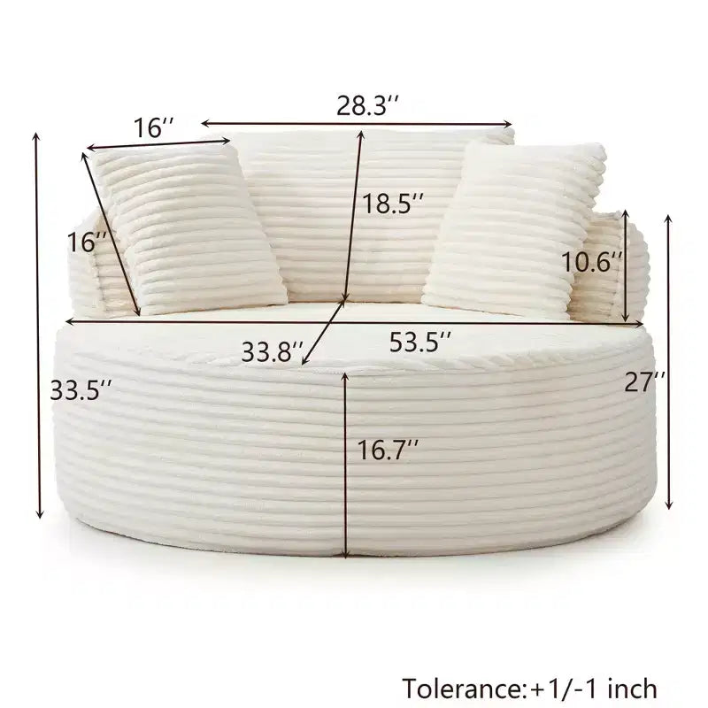 Pouf de sol moderne rond en velours côtelé, fauteuil d'appoint avec 3 oreillers, assise profonde en mousse sans armature, canapé circulaire pour salon, chambre, bureau