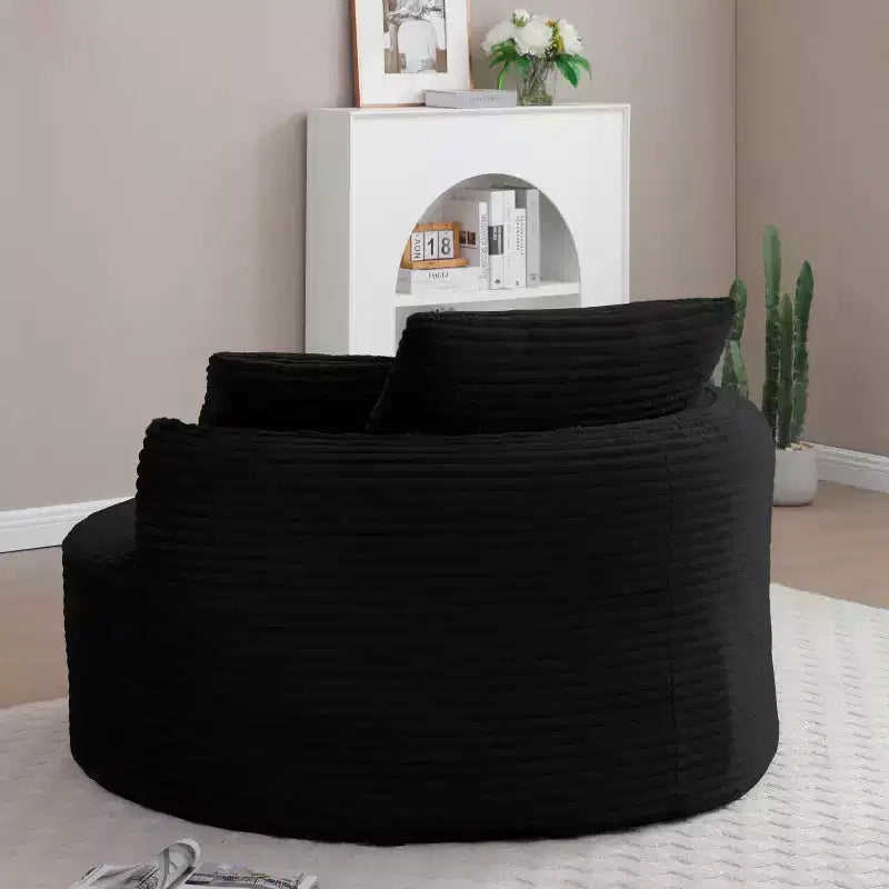 Pouf de sol moderne rond en velours côtelé, fauteuil d'appoint avec 3 oreillers, assise profonde en mousse sans armature, canapé circulaire pour salon, chambre, bureau