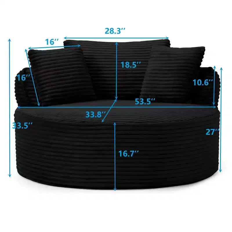 Pouf de sol moderne rond en velours côtelé, fauteuil d'appoint avec 3 oreillers, assise profonde en mousse sans armature, canapé circulaire pour salon, chambre, bureau