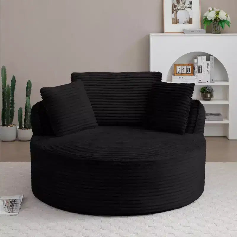 Pouf de sol moderne rond en velours côtelé, fauteuil d'appoint avec 3 oreillers, assise profonde en mousse sans armature, canapé circulaire pour salon, chambre, bureau