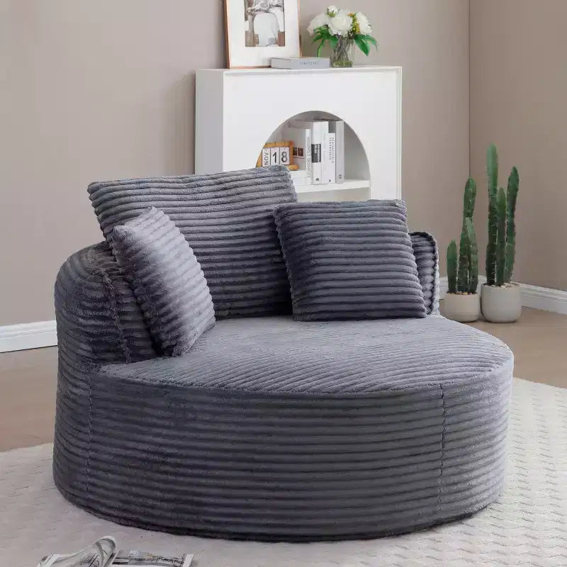 Pouf de sol moderne rond en velours côtelé, fauteuil d'appoint avec 3 oreillers, assise profonde en mousse sans armature, canapé circulaire pour salon, chambre, bureau