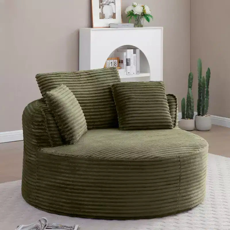 Pouf de sol moderne rond en velours côtelé, fauteuil d'appoint avec 3 oreillers, assise profonde en mousse sans armature, canapé circulaire pour salon, chambre, bureau