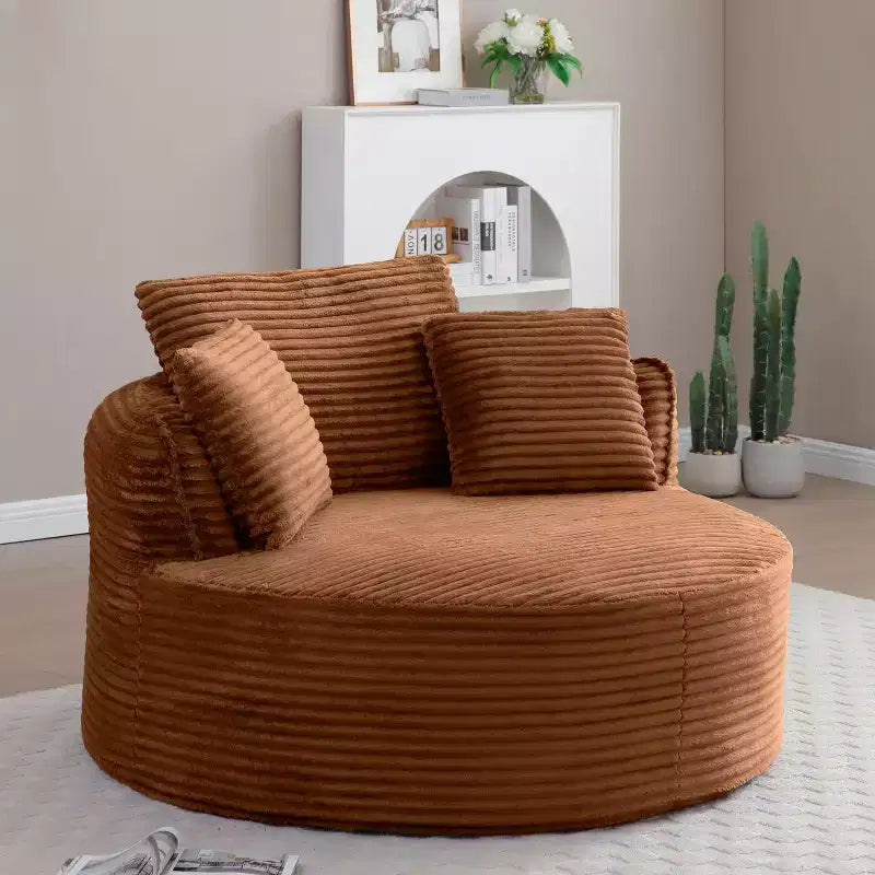 Pouf de sol moderne rond en velours côtelé, fauteuil d'appoint avec 3 oreillers, assise profonde en mousse sans armature, canapé circulaire pour salon, chambre, bureau