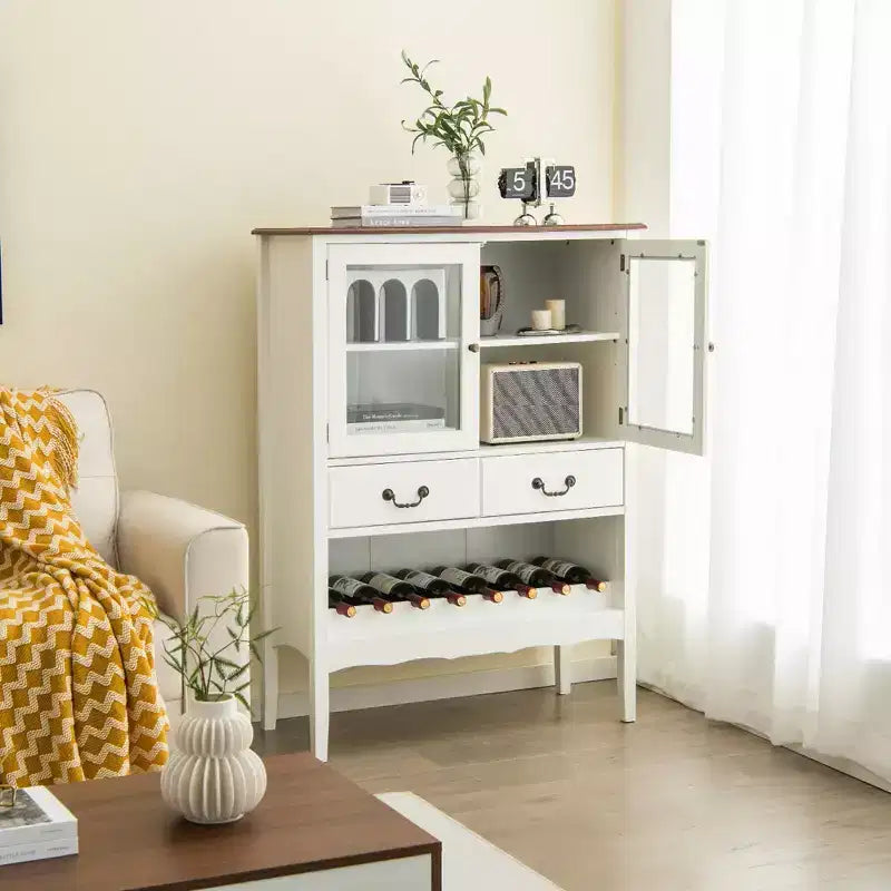 Meuble de bar à café 2 portes, buffet autoportant, armoire de rangement avec tiroirs