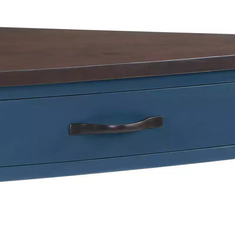 Table d'appoint d'angle triangulaire avec pieds en bois massif pour petits espaces et salon, dessus bleu marine et expresso