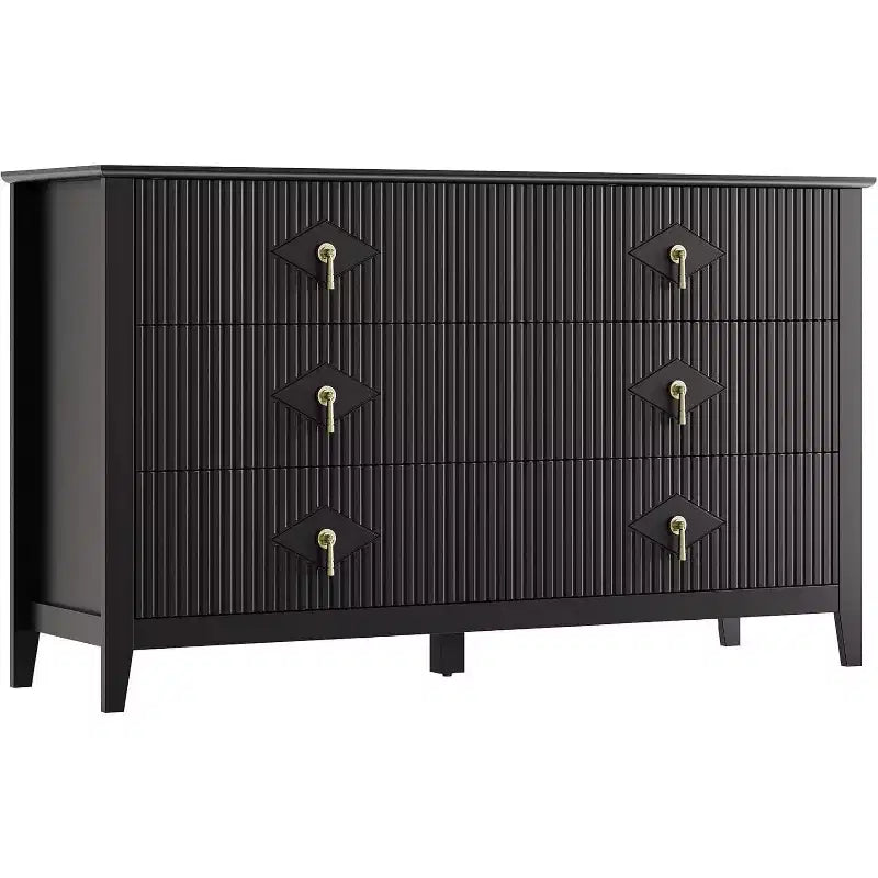 54 Wide Fluted 6-Drawer Dresser for Bedroom, Modern Wooden Chest with Metal Handles, Storage Organizer for Living Room, Hallway, or Entryway