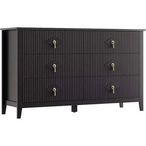 54 Wide Fluted 6-Drawer Dresser for Bedroom, Modern Wooden Chest with Metal Handles, Storage Organizer for Living Room, Hallway, or Entryway