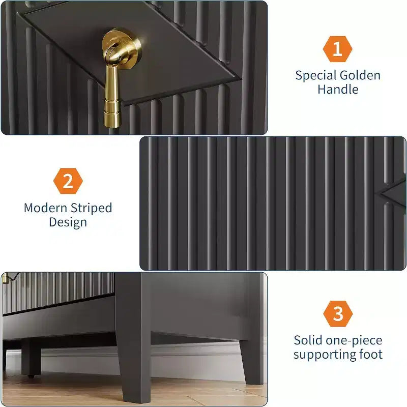 Commode à 6 tiroirs cannelés de 54 po de large pour chambre à coucher, commode moderne en bois avec poignées en métal, meuble de rangement pour salon, couloir ou entrée