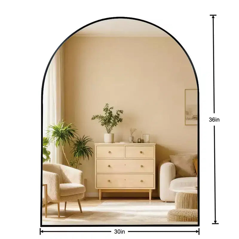Miroir de salle de bain mural 30 x 36 avec cadre en métal et bordure arquée
