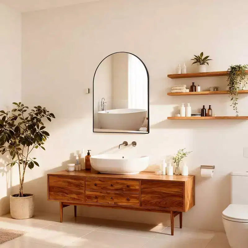 Miroir de salle de bain mural 30 x 36 avec cadre en métal et bordure arquée