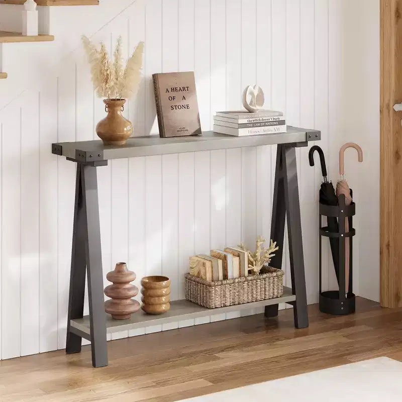 Console de ferme avec cadre en métal - Table basse pour derrière le canapé, rangement d'entrée et de couloir