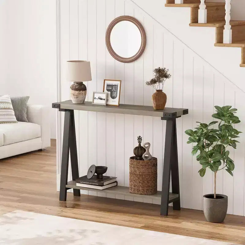 Console de ferme avec cadre en métal - Table basse pour derrière le canapé, rangement d'entrée et de couloir