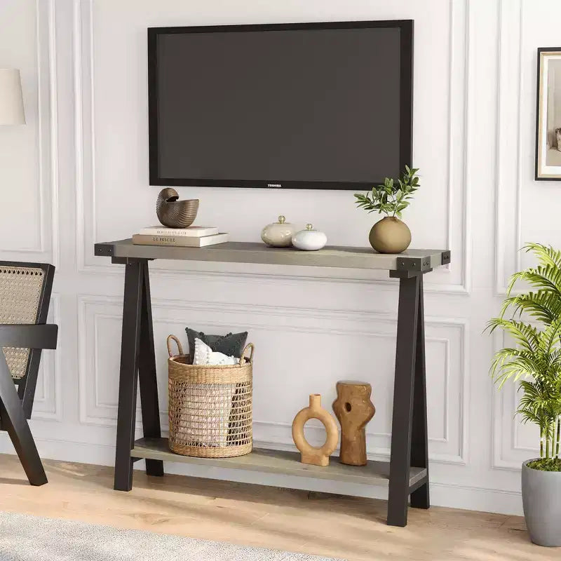 Console de ferme avec cadre en métal - Table basse pour derrière le canapé, rangement d'entrée et de couloir