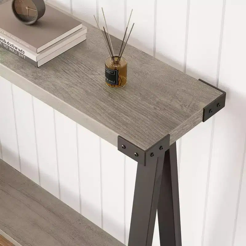 Console de ferme avec cadre en métal - Table basse pour derrière le canapé, rangement d'entrée et de couloir