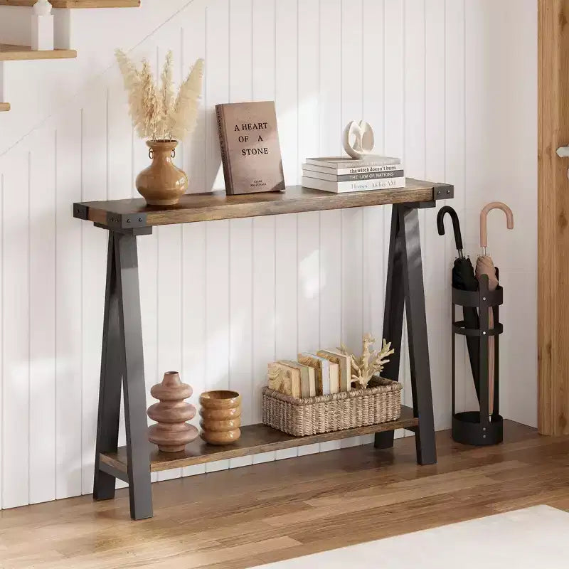 Console de ferme avec cadre en métal - Table basse pour derrière le canapé, rangement d'entrée et de couloir