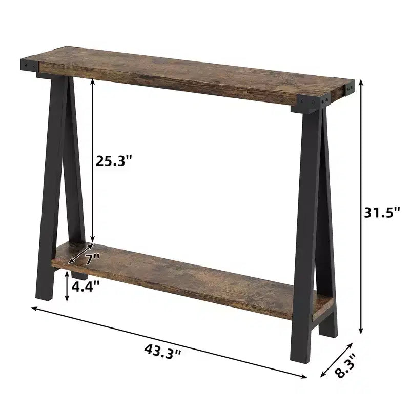 Console de ferme avec cadre en métal - Table basse pour derrière le canapé, rangement d'entrée et de couloir