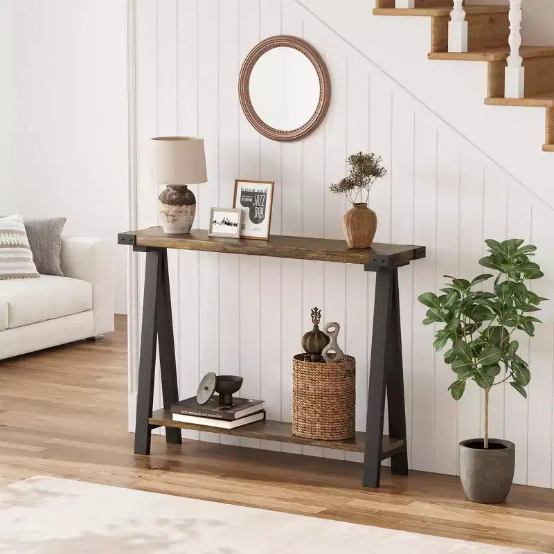Console de ferme avec cadre en métal - Table basse pour derrière le canapé, rangement d'entrée et de couloir
