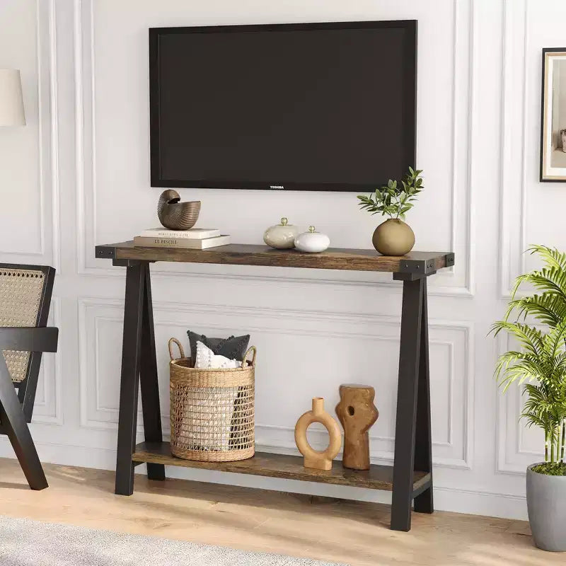 Console de ferme avec cadre en métal - Table basse pour derrière le canapé, rangement d'entrée et de couloir