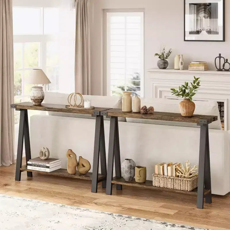 Console de ferme avec cadre en métal - Table basse pour derrière le canapé, rangement d'entrée et de couloir