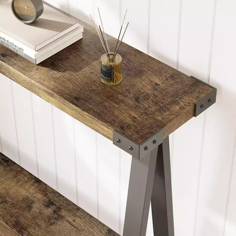 Console de ferme avec cadre en métal - Table basse pour derrière le canapé, rangement d'entrée et de couloir