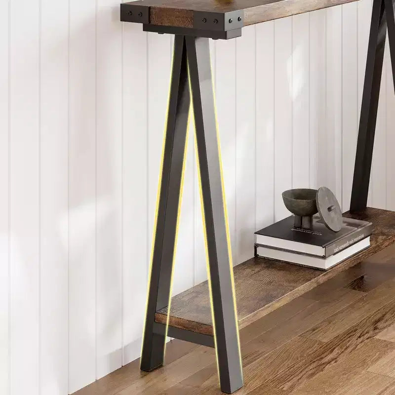 Console de ferme avec cadre en métal - Table basse pour derrière le canapé, rangement d'entrée et de couloir