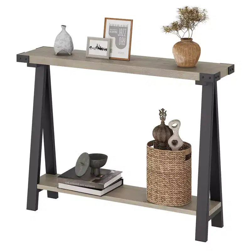 Console de ferme avec cadre en métal - Table basse pour derrière le canapé, rangement d'entrée et de couloir