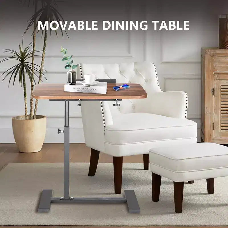 Bureau portable roulant à hauteur réglable avec plateau inclinable et roulettes dissimulées - Poste de travail mobile pour lit, cadre métallique robuste