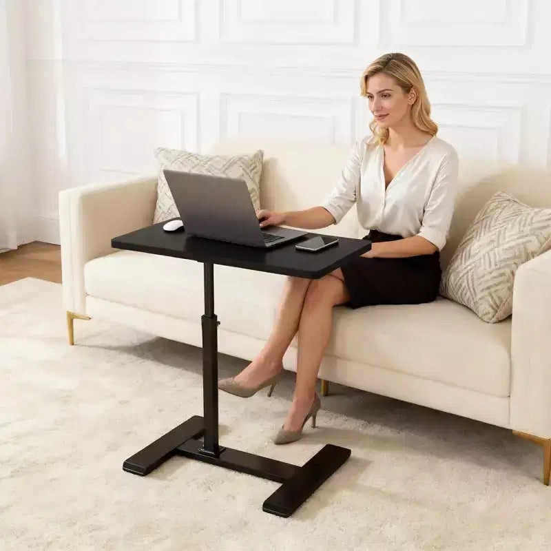 Bureau portable roulant à hauteur réglable avec plateau inclinable et roulettes dissimulées - Poste de travail mobile pour lit, cadre métallique robuste