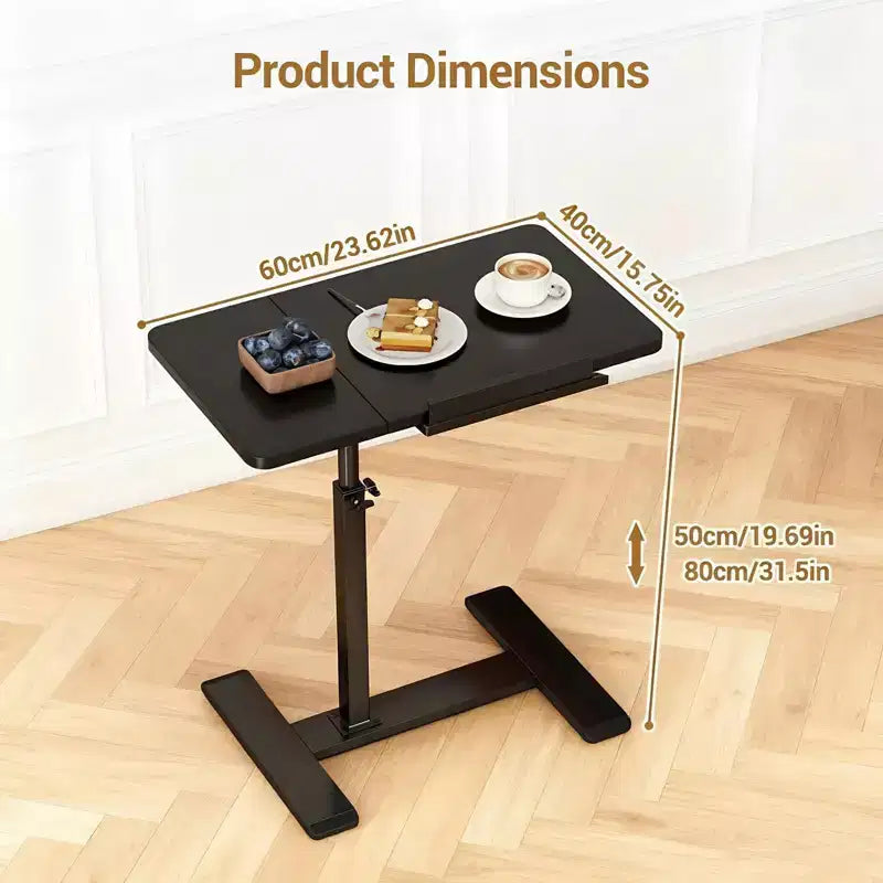 Bureau portable roulant à hauteur réglable avec plateau inclinable et roulettes dissimulées - Poste de travail mobile pour lit, cadre métallique robuste