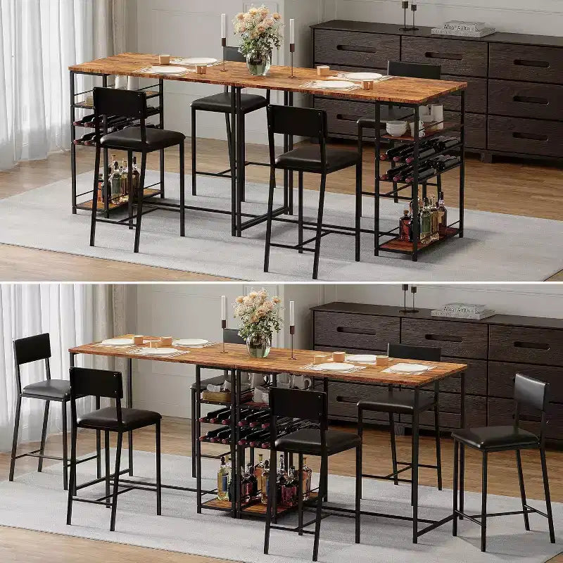 Dining Table Set for 2, High Top Bar Table and Chairs Set, Open Storage Shelves, Built-in Cup Holder & Wine Rack, for Small Kitchens, Apartments