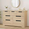 Natural 7-Drawer Dresser with Recessed Handles, Modern Storage Organizer for Living Room Nursery Hallway, Multi-Purpose Wood Tone Finish Cabinet