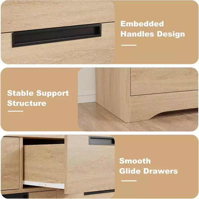 Commode Naturelle à 7 Tiroirs avec Poignées Encastrées, Organisateur de Rangement Moderne pour Salon, Chambre de Bébé, Couloir, Armoire Polyvalente Fini Bois
