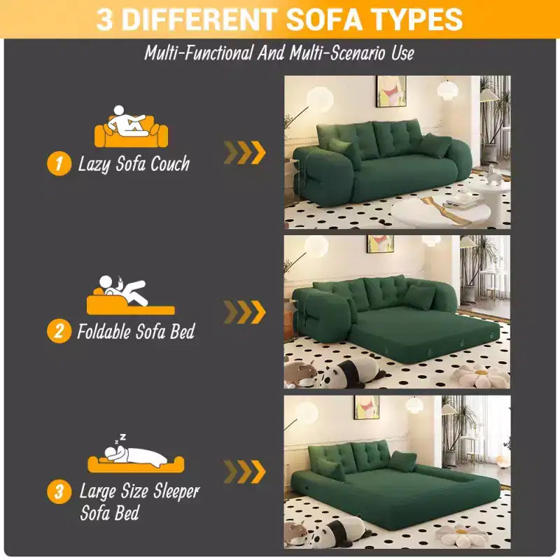 Lit de chien humain pliable pour adultes, canapé-lit multifonctionnel 78,7", canapé-lit 3 en 1 en tissu Teddy pour salon, lit d'appoint, salle de jeux