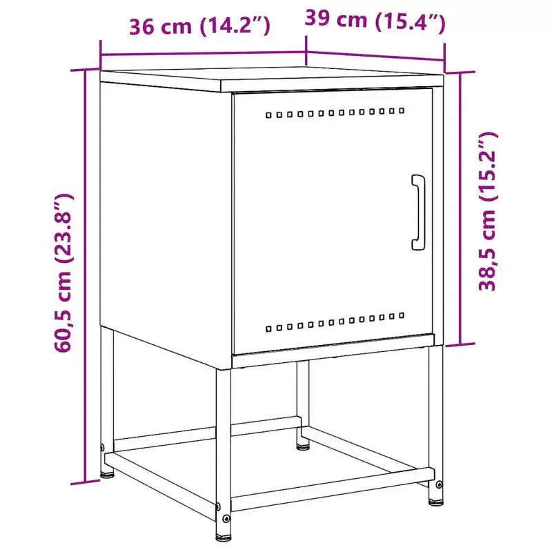 Table de chevet en acier noir 36 x 39 x 60,5 cm