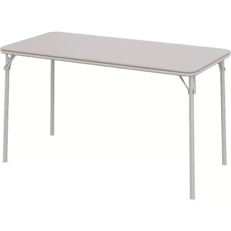 Table rectangulaire pliante portable avec surface en cuir PU, cadre métallique robuste, pieds antidérapants, résistante aux marques et aux éraflures.
